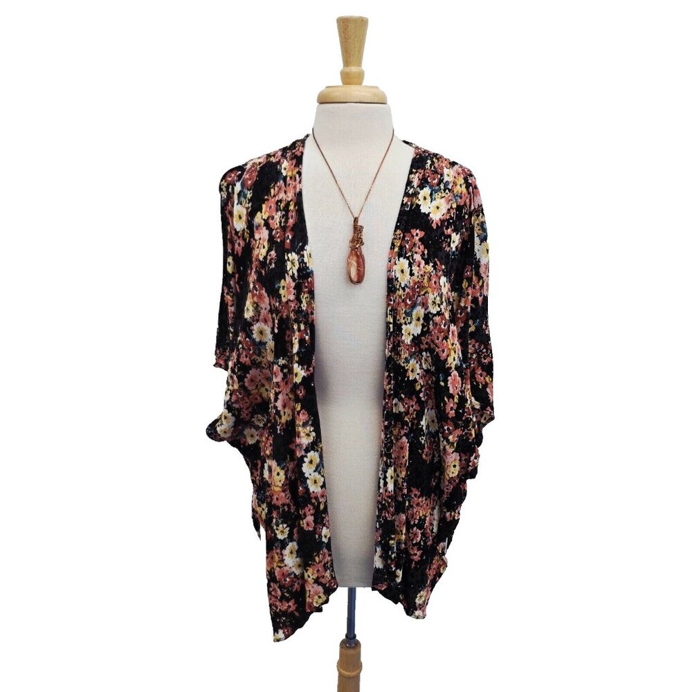 Maurices Multicolor Floral Print Kimono Top Womens One Size Open Front Rayon